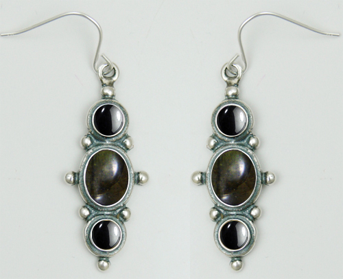 Sterling Silver Drop Dangle Earrings With Spectrolite And Hematite